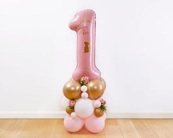 DIY Large 55" Girls Pink Bunny Birthday Balloon Sculpture, Chrome Gold Pastel Pink Balloon Sculpture, DIY Kit, Girls 1st Birthday