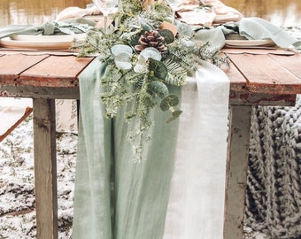 Beautiful eucalyptus green table runner, 28cm/48cm, width, green cotton table runner, light green table path, wedding table runner, bohemian