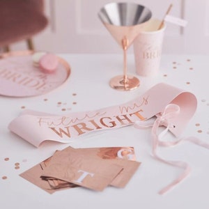 Rose Gold Personalised Bride to Be Sash, Future Mrs Sash, Any Name, Hen Party Sash, Bridal Shower Accessories, Hen Do Party, Bride Sash