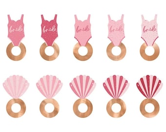 10 Pink and Purple Shell and Swimsuit Shaped Drink Glass Markers, Drink Tags for Glasses, Hen Do Drink Marker, Glass Markers, Beach Hen Do