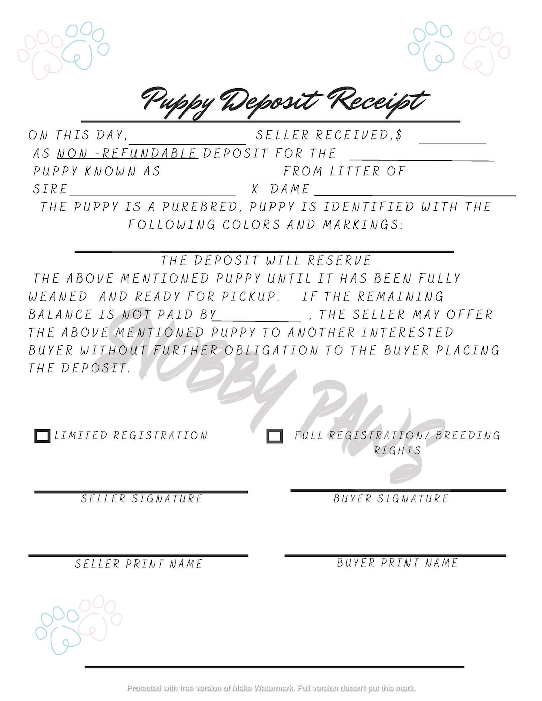 Puppy Deposit Receipt Etsy