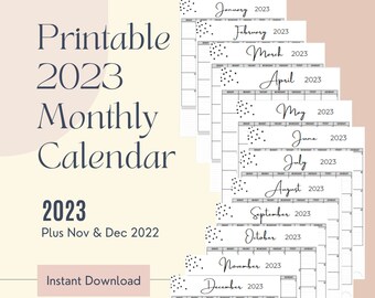 2023 Monthly Calendars |Portrait| Lined & Unlined| Printable Download| 8.5 x 11