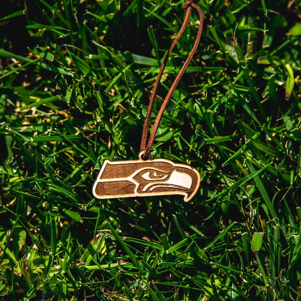 Wooden Car Air Freshener Seattle Seahawks - Includes Scent - Hand Made - Mirror Hanging - Maple Wood
