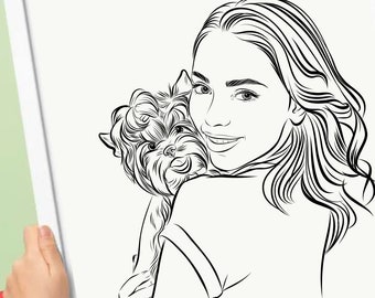 PORTRAIT WITH DOG, Pet Illustration, Personalized Drawing, Sketch From Photo, Custom Dog & human Portrait, Memorial Gift