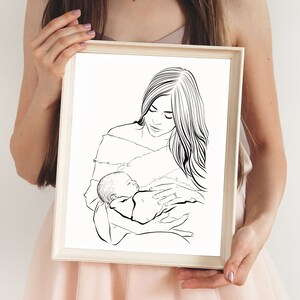 Gift for mother, Custom line drawing, digital illustration, Portrait from photo, Mothers day gift, Gift for her, Custom Portrait