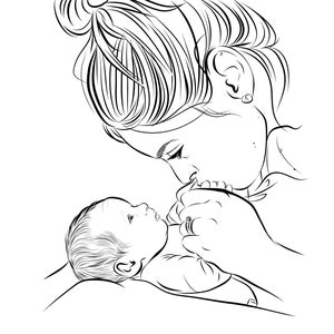 MOTHERS DAY GIFT • Personalized One Line Drawing • First Mothers Day • New Mom • Custom Gift For Parents • Newborn Boy Girl Wall Art