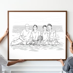 Portrait custom family art. Family portrait from photo. Black & white drawing. Custom portrait. Gift for parents. Photo to sketch SVG JPEG image 2