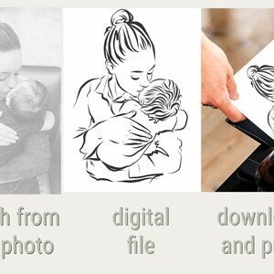 Portrait custom family art. Family portrait from photo. Black & white drawing. Custom portrait. Gift for parents. Photo to sketch SVG JPEG image 7