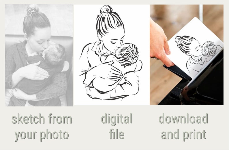 Portrait custom family art. Family portrait from photo. Black & white drawing. Custom portrait. Gift for parents. Photo to sketch SVG JPEG image 7