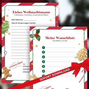 Wunschzettel Deutsch - Brief an den Weihnachtsmann - Wunschzettel Brief zum Ausdrucken, Wunschliste Deutsch