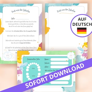 Post von der Zahnfee、Zahnfee Print、Zahnfee Brief、Zahnfee Abzeichen Deutsch