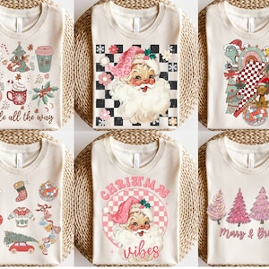 Retro Christmas Sublimation PNG Bundle, Christmas png bundle, Pink Santa png, Pink Christmas Png Bundle, Pink Christmas Sublimation, bundle