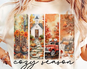 Cozy Season Fall PNG Shirt Design, Retro Fall PNG, Fall Autumn Sublimation, Halloween Pumpkin Clipart, Fall T-Shirt Sublimation Designs