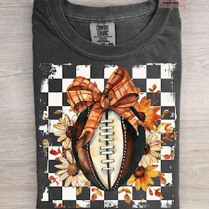 Fall Checker Football Png, Game Day Png Fall Vibes Png, Autumn Png Boho Floral Football Png Touchdown Season Png, Coquette Football Bow Png