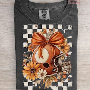 Fall Checker Football Png, Game Day Png Fall Vibes Png, Autumn Png Boho Floral Football Png Touchdown Season Png, Coquette Football Bow Png