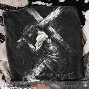 Jesus Carrying Cross PNG – Vintage Halftone Easter Christian Design, Good Friday Graphics (Digital Download)