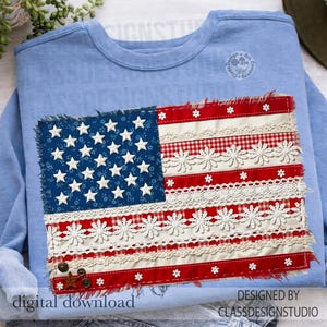 Coquette American Flag PNG, 250 Years USA Anniversary Design, Patchwork Lace Patriotic Sublimation, 4th of July Shirt Digital Download
