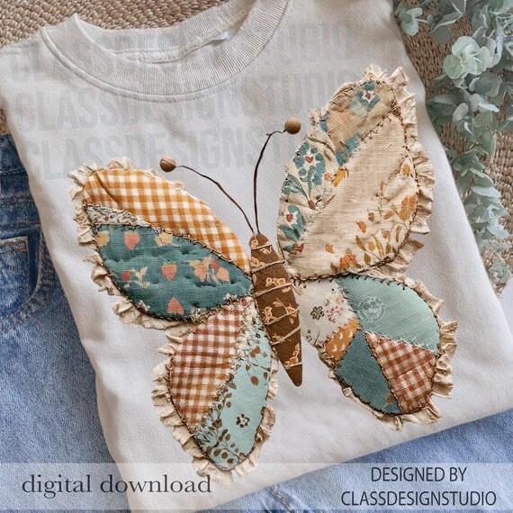 Vintage Easter Patchwork Butterfly PNG, Boho Vintage Spring Graphic Sublimation Designs,  (Digital Download)