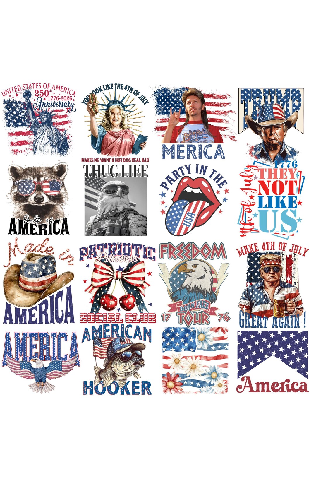 4th of July PNG Bundle USA Flag American Mama Coquette Bow Land of the ...