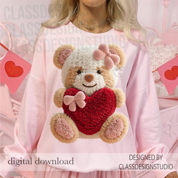 Faux Yarn Valentines Day Bear Png, Coquette Valentines Png, Cute Valentines png, Trendy Valentines png, Love png, Sublimation designs