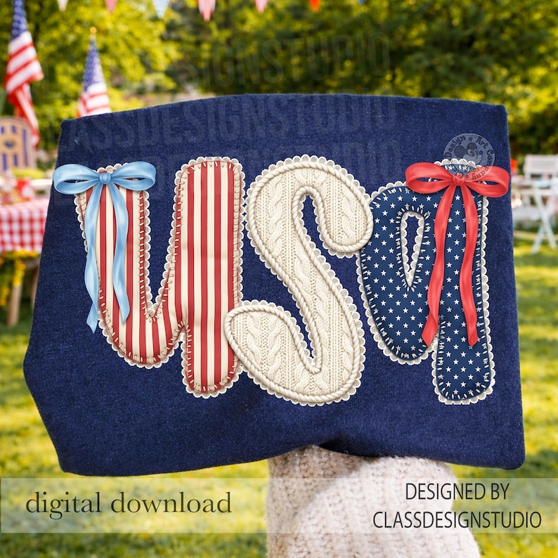 USA Patchwork PNG, Coquette Patriotic Bow Shirt Design, 4th of July Lace Letters Sublimation, Vintage American Flag Graphic