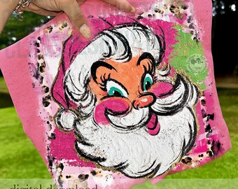 Brushstroke Santa PNG, Christmas Leopard Glitter  png, Merry Christmas png, colorful Santa png, trendy Christmas png, preppy santa png, png