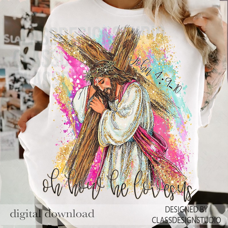 Brushstroke Glitter Easter, He is Risen PNG, Christian Easter Sublimation File, Oh How He Loves Us PNG Design,Hand Drawn, Digital Download