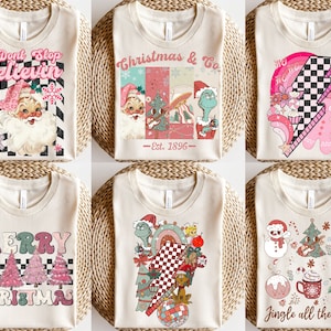 Retro Christmas png Bundle, Pink Christmas png, groovy christmas svg, christmas shirt design, christmas,pink santa png, sublimation download