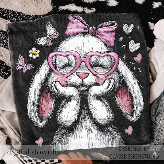 Preppy Easter Bunny PNG, Halftone Easter Bunny Png, Cute Bunny Png, Coquette Easter Png, Kids Easter Bunny Png, Girly Easter, Digital File