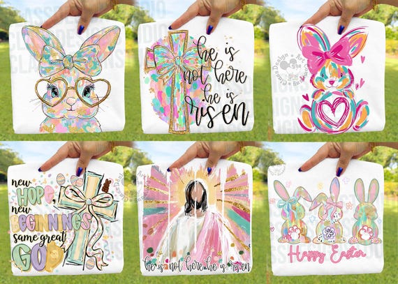 Brushstroke Easter PNG Bundle, Glitter Bunny Coquette Bow PNG, He is Risen Png, Easter Png, retro easter png, Kids easter png, preppy easter