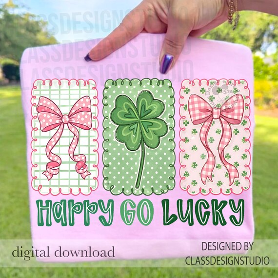 Happy Go Lucky PNG, Retro Patrick png, Blessed Png, Not Lucky Simply Blessed png, Retro Coquette St Patrick's Day Png, Trendy Irish Png