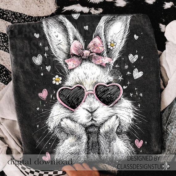 Preppy Easter Bunny PNG, Retro Cute Easter Bunny Png, Cute Bunny Ears Png, Coquette Easter Png, Easter Retro, Spring Easter, Digital File