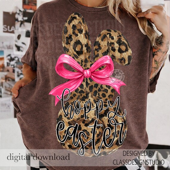 Happy Easter Bunny Png, Oil Paint Leopard Bunny Png, Coquette Easter Bunny Png, Easter Sunday Png, Pink Bow Bunny Png, Trendy Easter Day Png