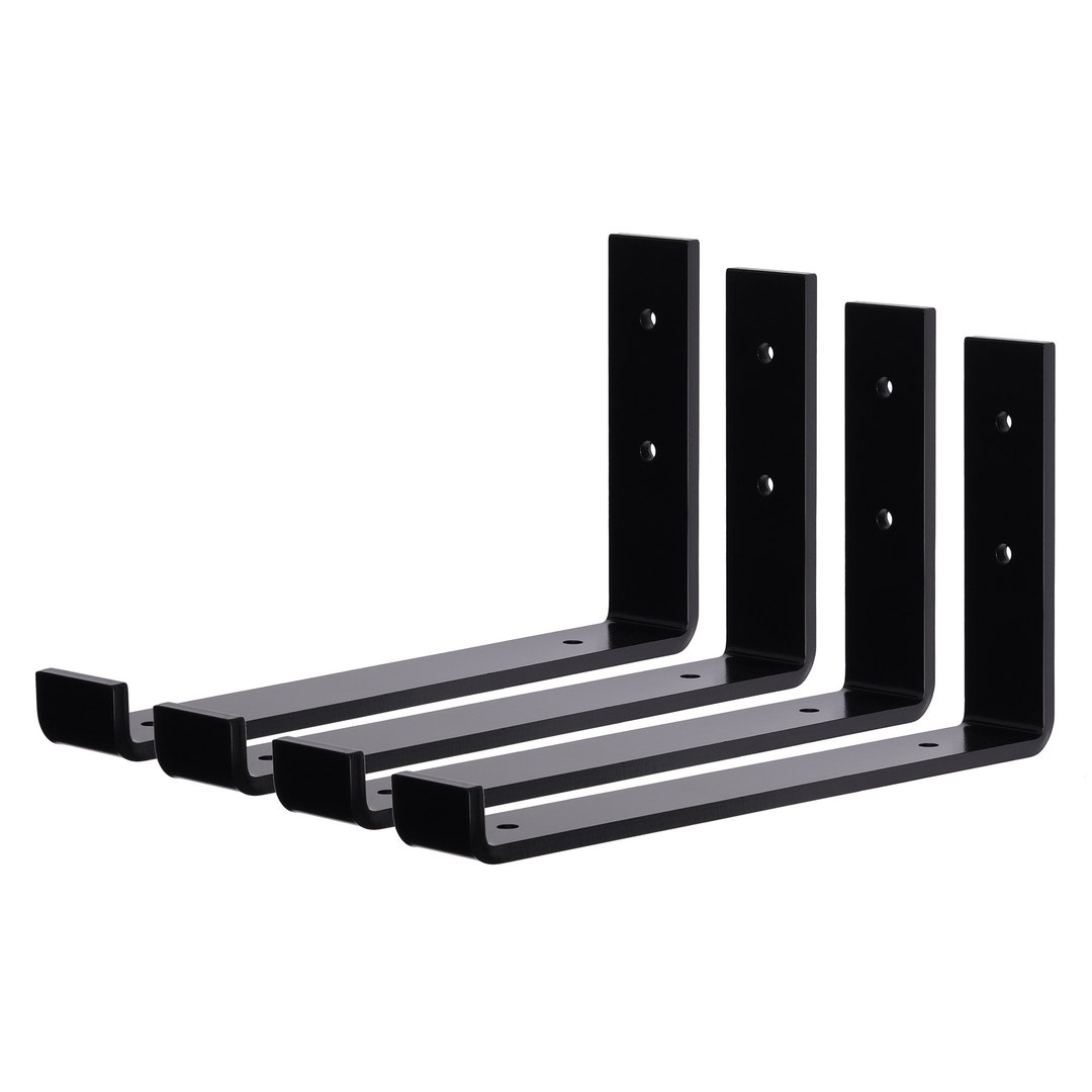 Floating Shelf Brackets 4 Pack, Metal Shelving Brackets, Black Iron