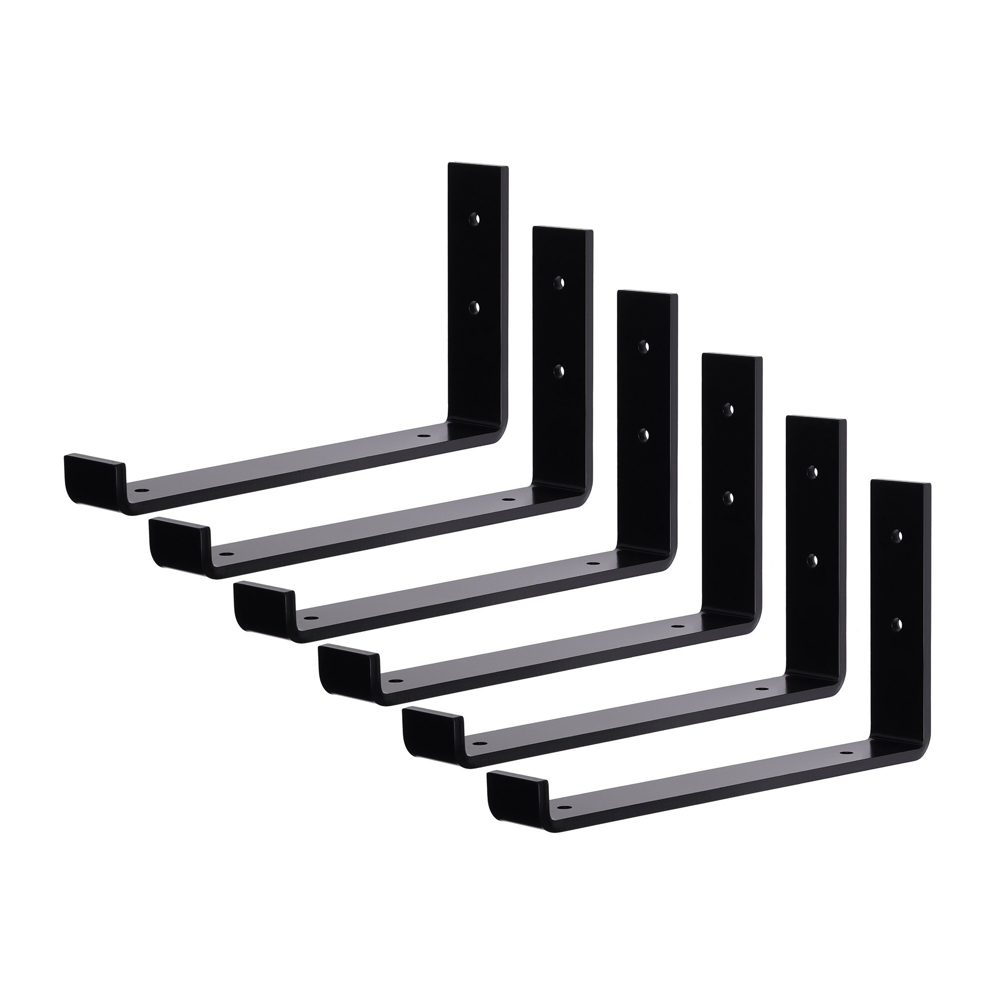 Floating Shelf Brackets 6 Pack, Metal Shelving Brackets, Black Iron
