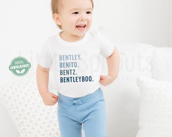 Personalized Boho Blues Kids Shirt - Custom Name Organic Cotton