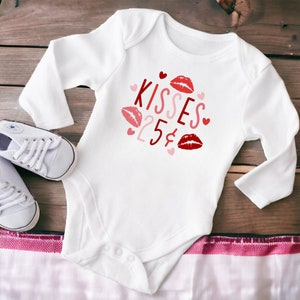 Kisses 25 cents Boho Onesie®, Baby Valentine Onesie®, Valentine&#39;s Day Baby Outfit, Boho Valentine&#39;s Day Outfit, Pretty Little Kissy Face