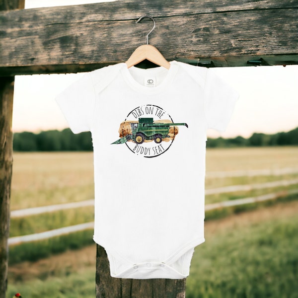 Dibs On The Buddy Seat  Onesie® | Farmer in Training Onesie® | Farm Helper Onesie® | Personalized Farming Baby Outfit | Tractor Onesie®