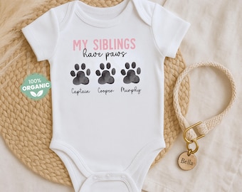 Baby Pet Onesie® - My Siblings Have Paws PINK - Dog or Cat Sibling Baby Bodysuit