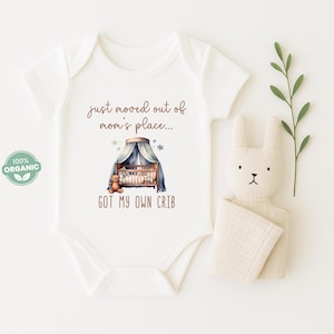 Funny &quot;Just Moved Out&quot; Baby Onesie®: New Crib, Organic Cotton