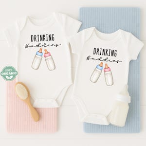 Matching Twins Onesies®: Drinking Buddies - Gender Neutral Baby Bodysuits