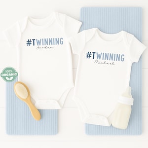 Matching Twins Onesies®: Personalized Organic Cotton Baby Bodysuit Set