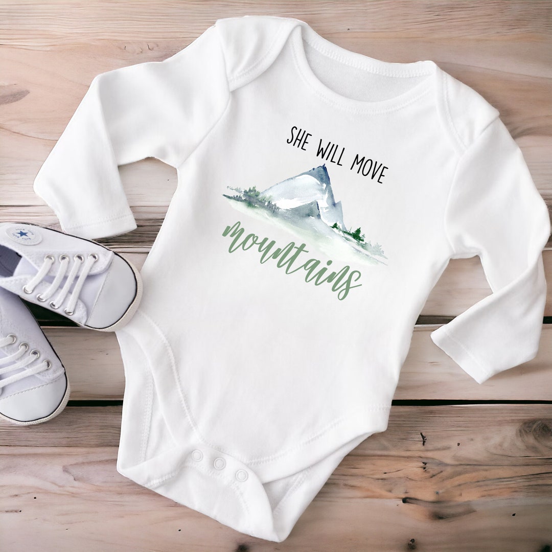 She Will Move Mountains, Hiking Onesie®, Mountains Onesie®, Travel Onesie®, Little Adventurer