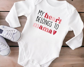 Heart Belongs To Mama Boho Onesie®, Baby Valentine Onesie®, Valentine's Day Baby Outfit, Boho Valentine's Day Outfit