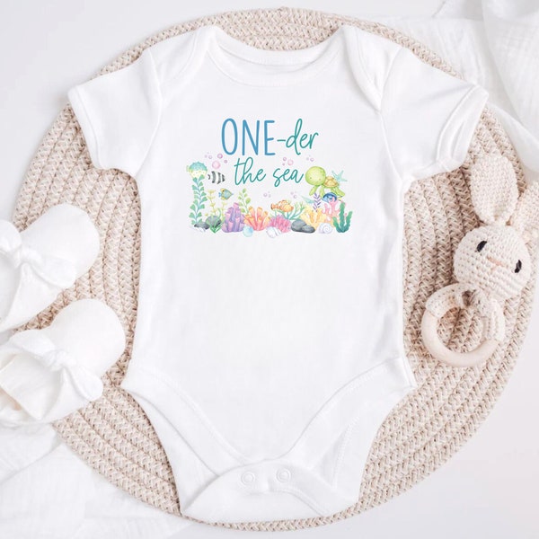 Oneder The Sea, Ocean Floor First Birthday Nautical Theme Baby Onesie®, Ocean Onesie® Beach Outfit , Ocean Baby Onesie®, First Birthday