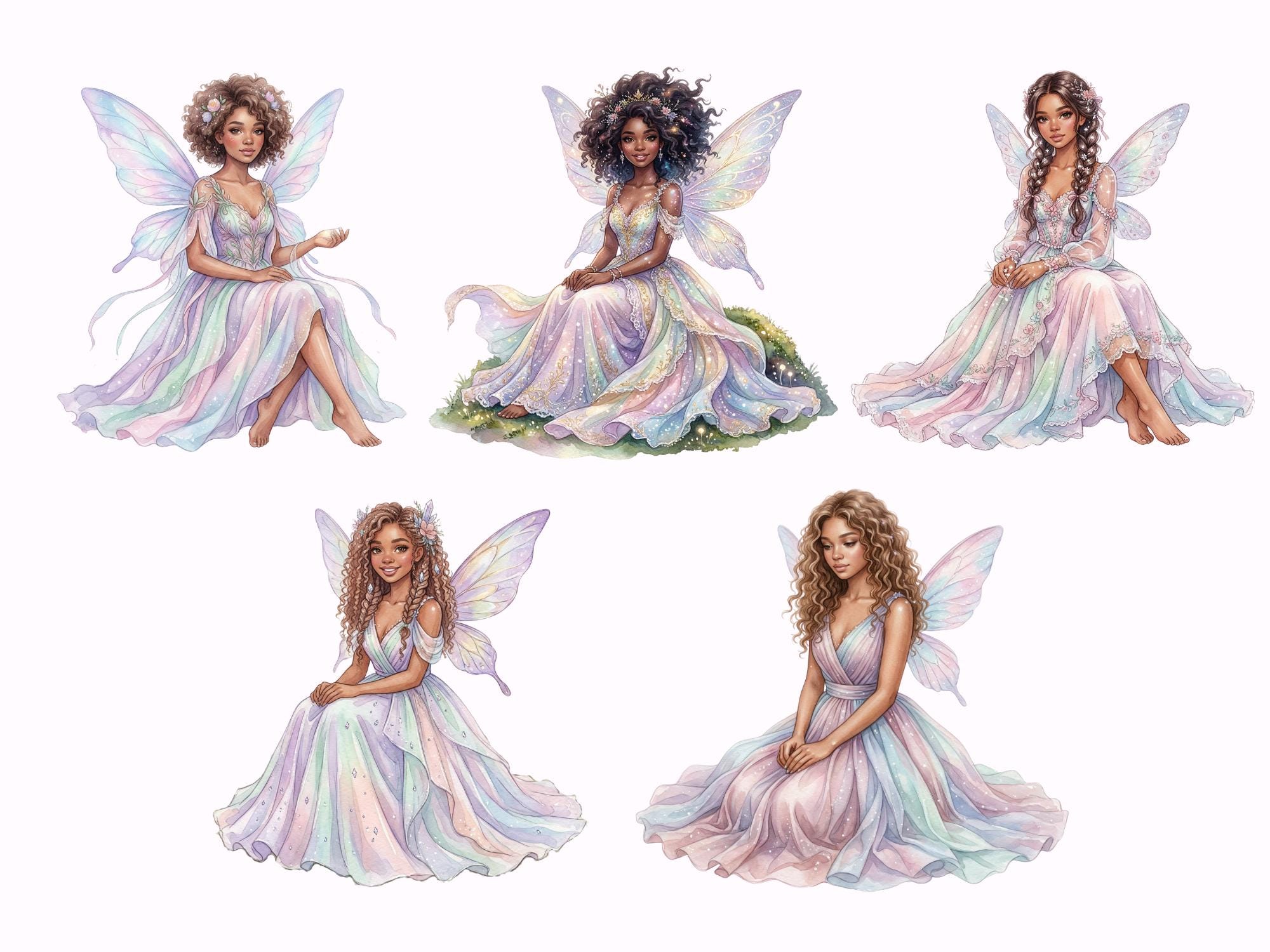 Pastel Magical Girl Clipart Bundle - 24 Watercolor Fairy Princess PNG ...