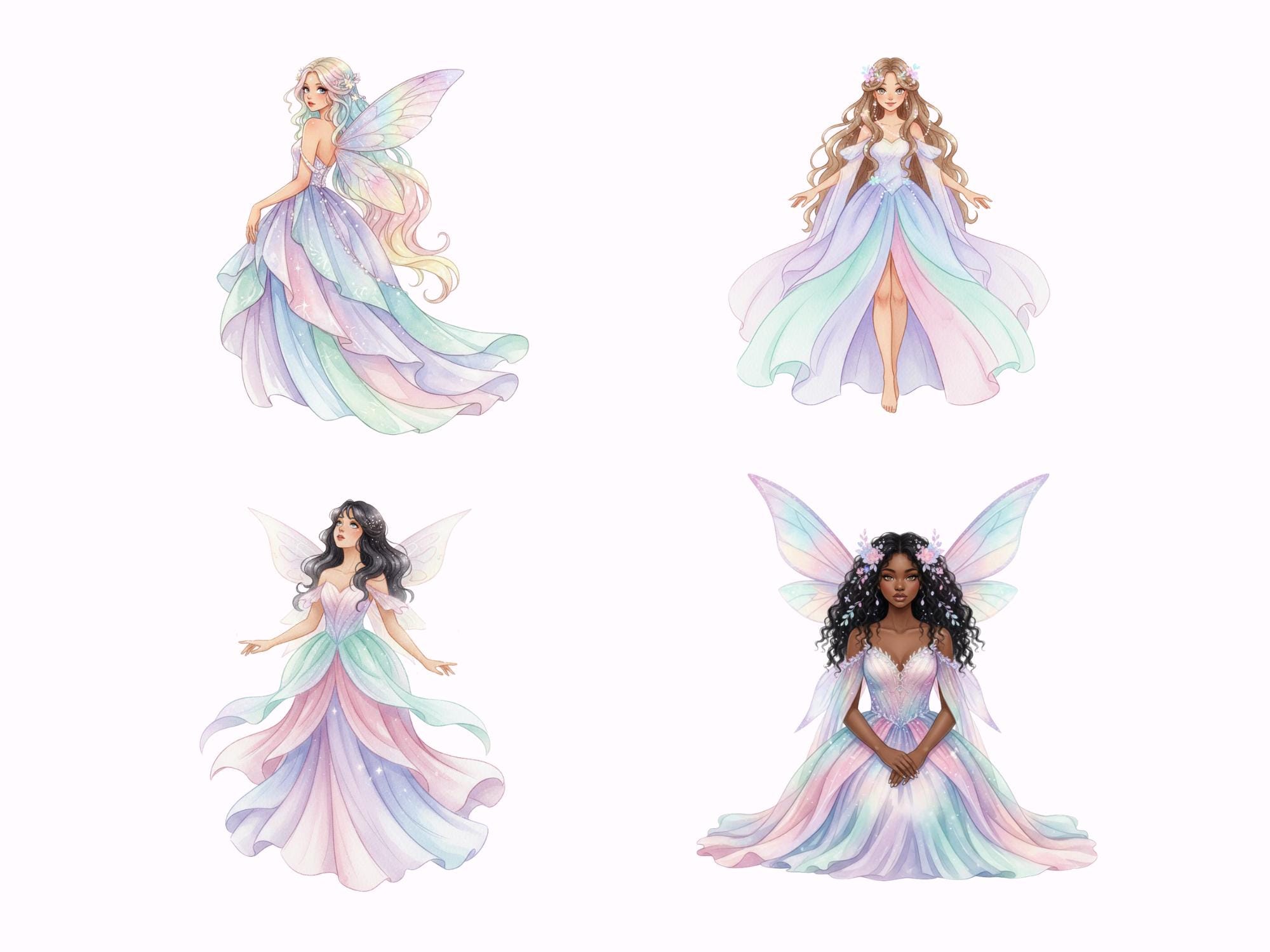 Pastel Magical Girl Clipart Bundle - 24 Watercolor Fairy Princess PNG ...