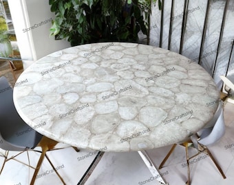 Handmade White Agate Coffee Table Top, Crystal Stone Center Table