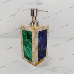 Collectible Gemstones Bathroom Soap Dispenser / Natural Semiprecious Stones Random Art Work / Bathroom Accessories / Kitchen & Bath Decor