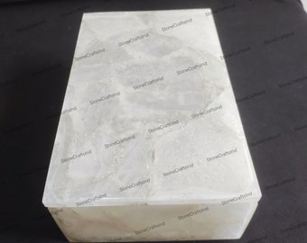White Quartz Jewelry Box, Natural Crystal Storage, Hand Polished